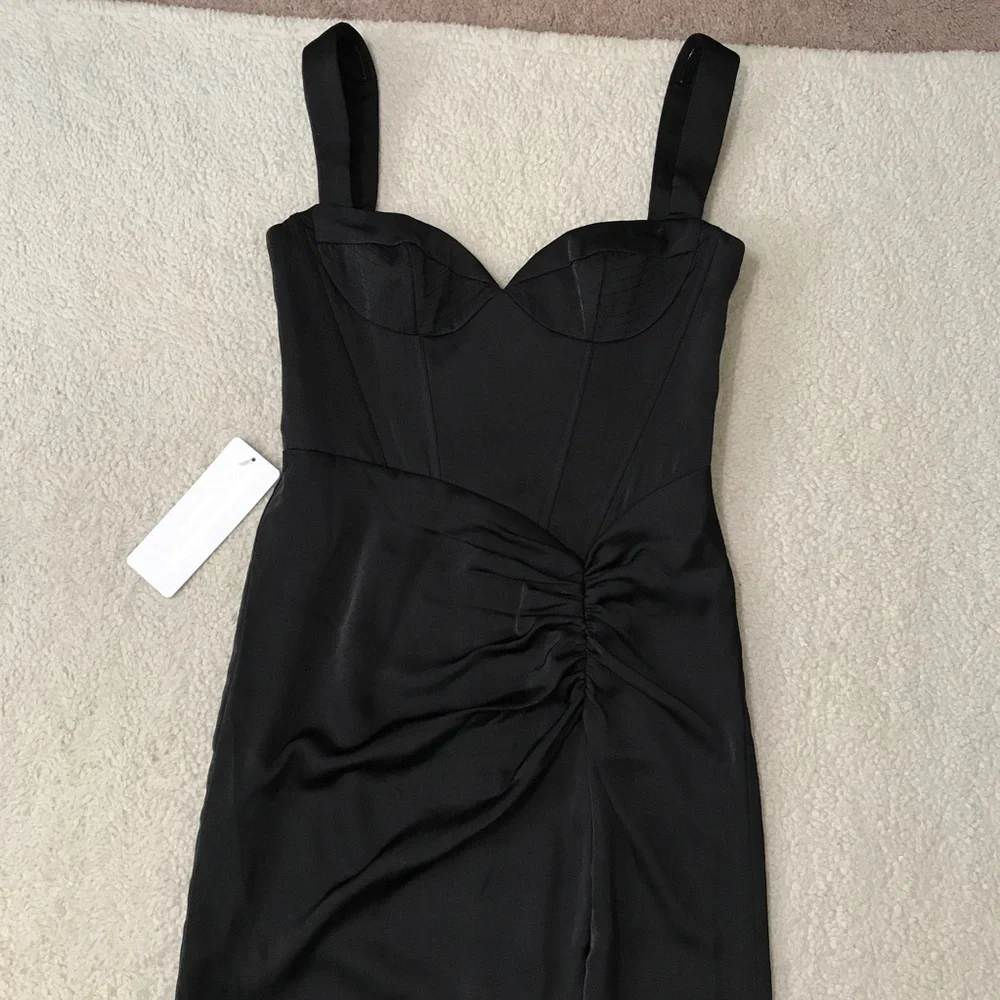 Christian Siriano Azazie Black Bustier Maxi Dress Satin Sweetheart Size 4 - Picture 5 of 16